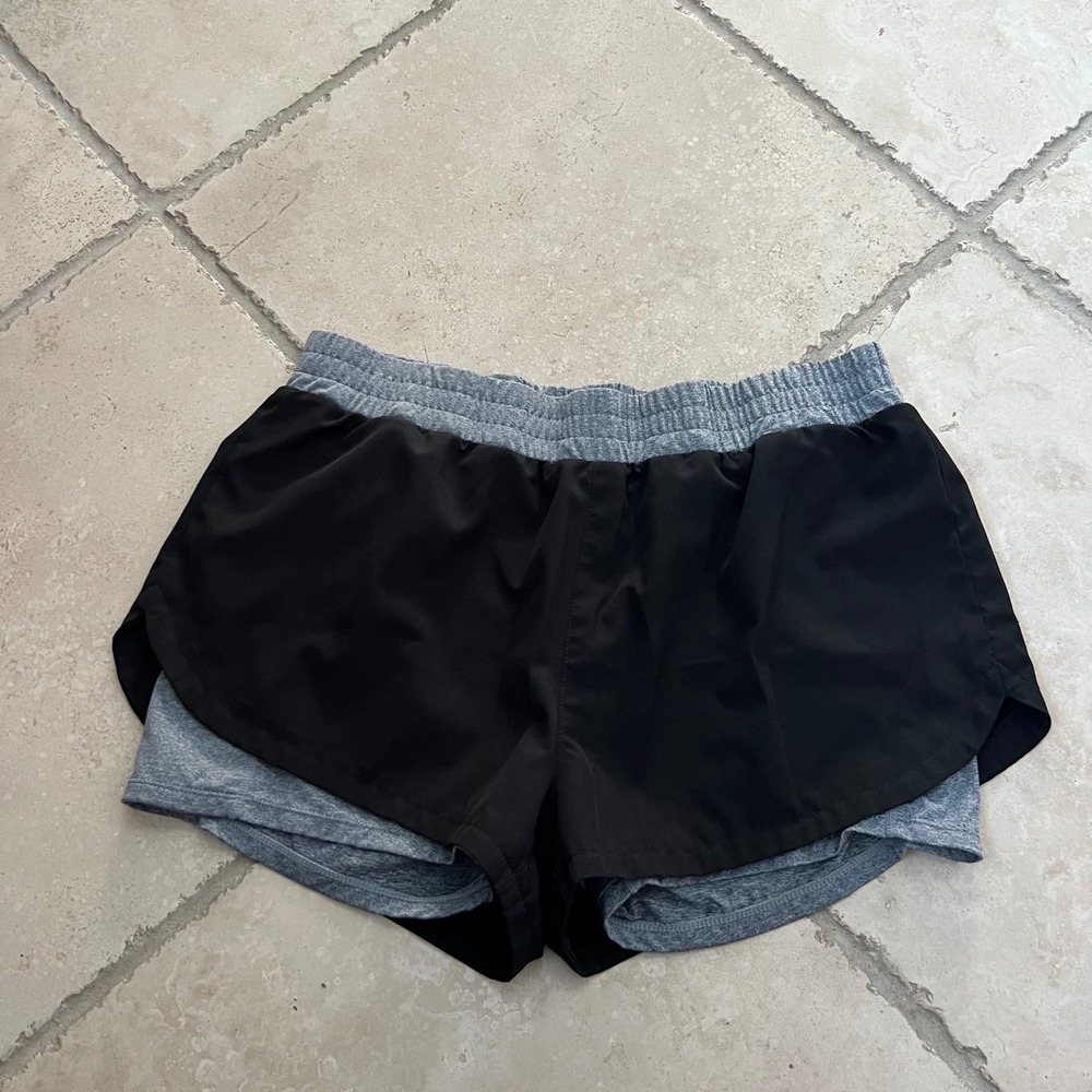 Kyodan Womens 2-in-1 Athletic Shorts Black Grey XL Running Gym Workout Layered